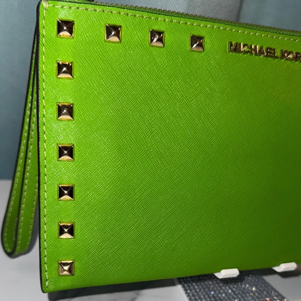 Michael Kors Lime Green Studded Wristlet